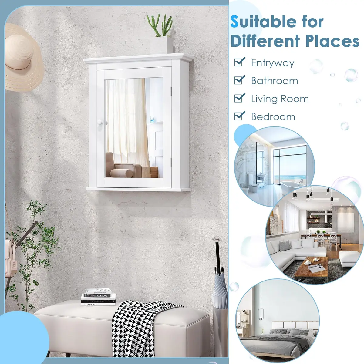 NAFORT Wall Mounted Medicine Cabinet with Mirror, 22" x 6" x 27" | 5-Position Adjustable Shelf, Space-Saving Bathroom Organizer - view 3