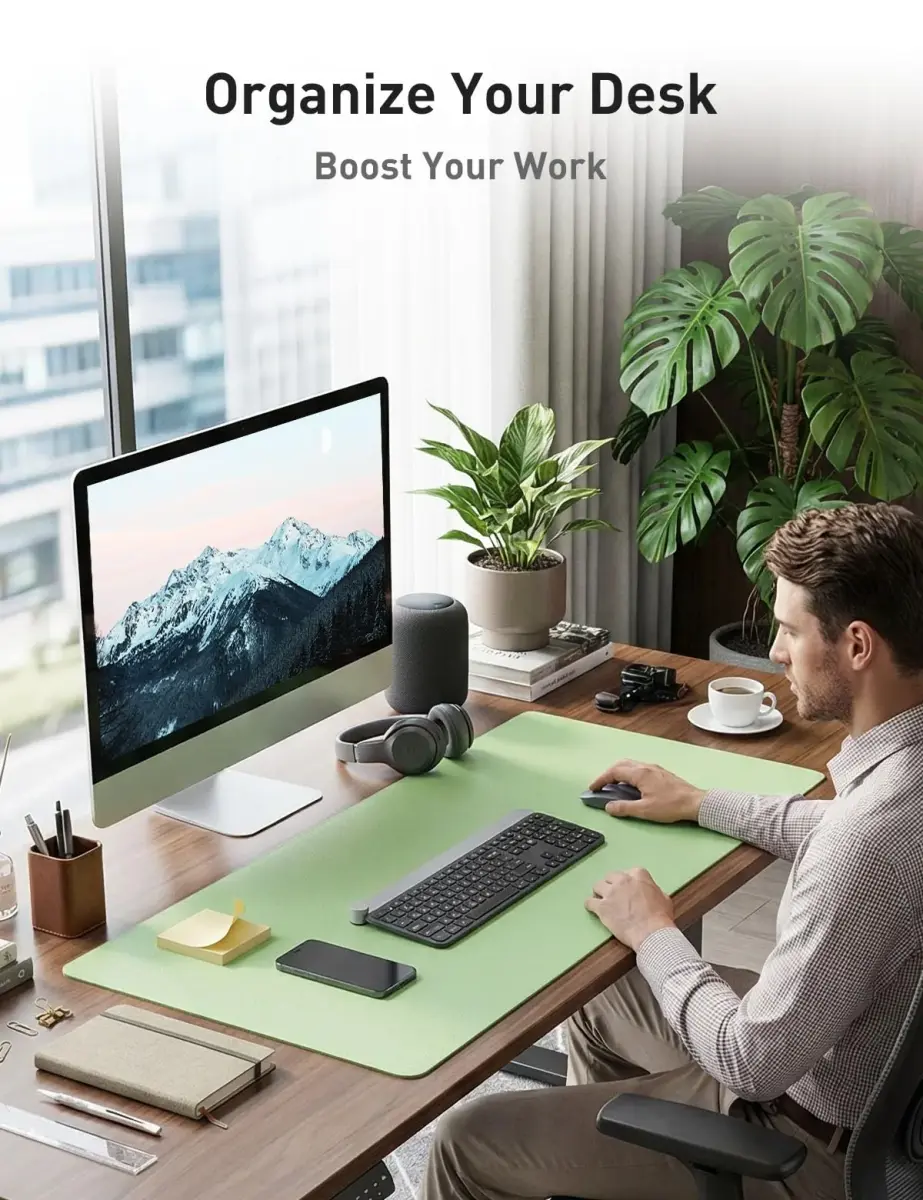Aothia Faux Leather Desk Mat - Foam Green, 55" x 24" | Protects Desk, Enhances Workspace - view 3