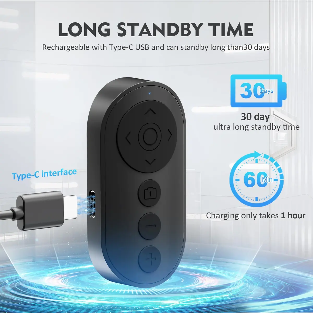 Aistraunix Wireless Remote Control for TikTok & Cameras 10m (33ft) | Zoom, Page Turner, USB-C Rechargeable - view 6
