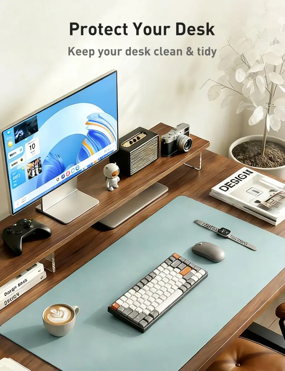 Aothia Faux Leather Desk Mat - Large 139.7cm x 43.18cm (55" x 17") | Smooth Writing Surface for Office & Home - view 8