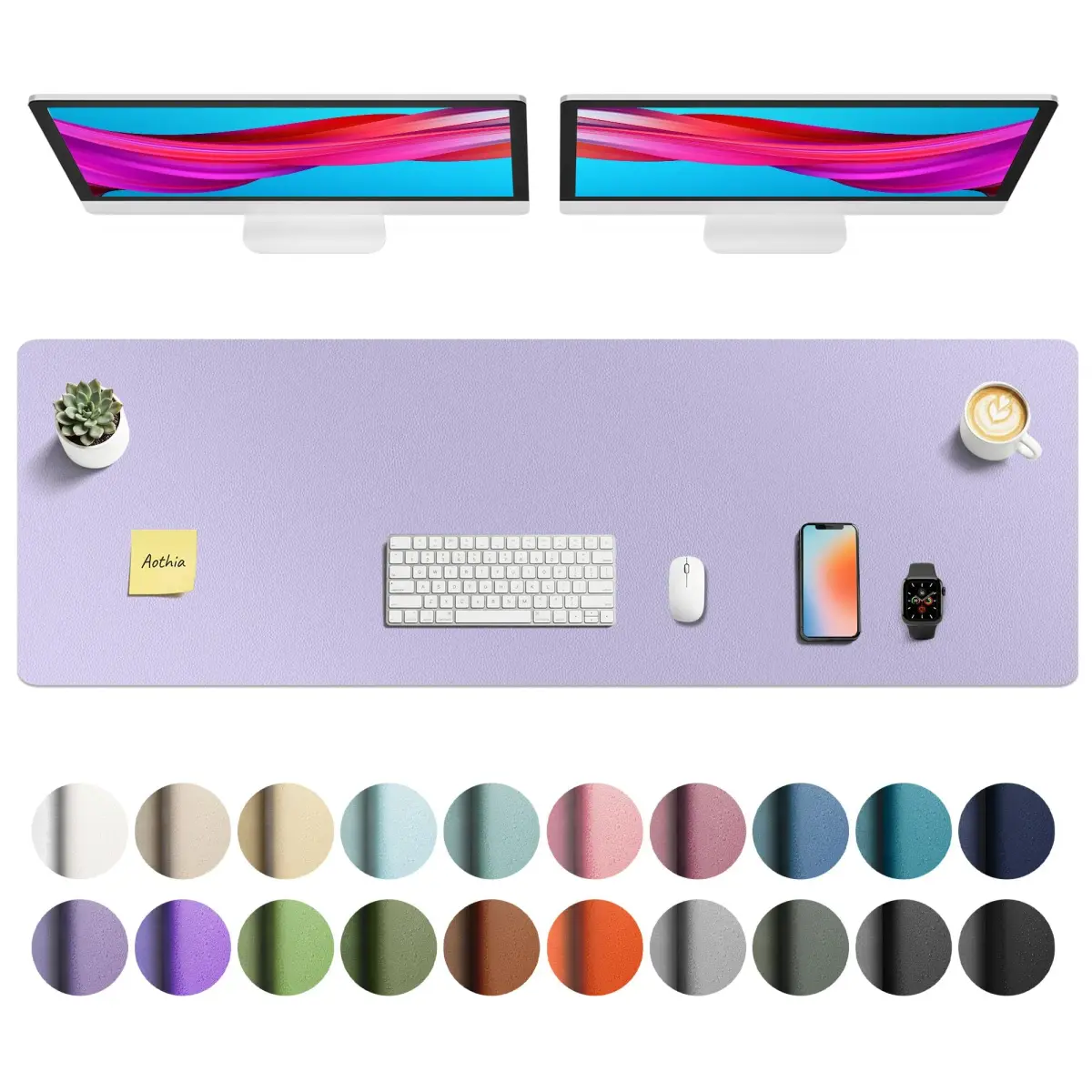 Aothia Faux Leather Desk Mat - Lavender 140cm (55") x 43cm (17") | Smooth Writing Surface for Office & Home - main product image