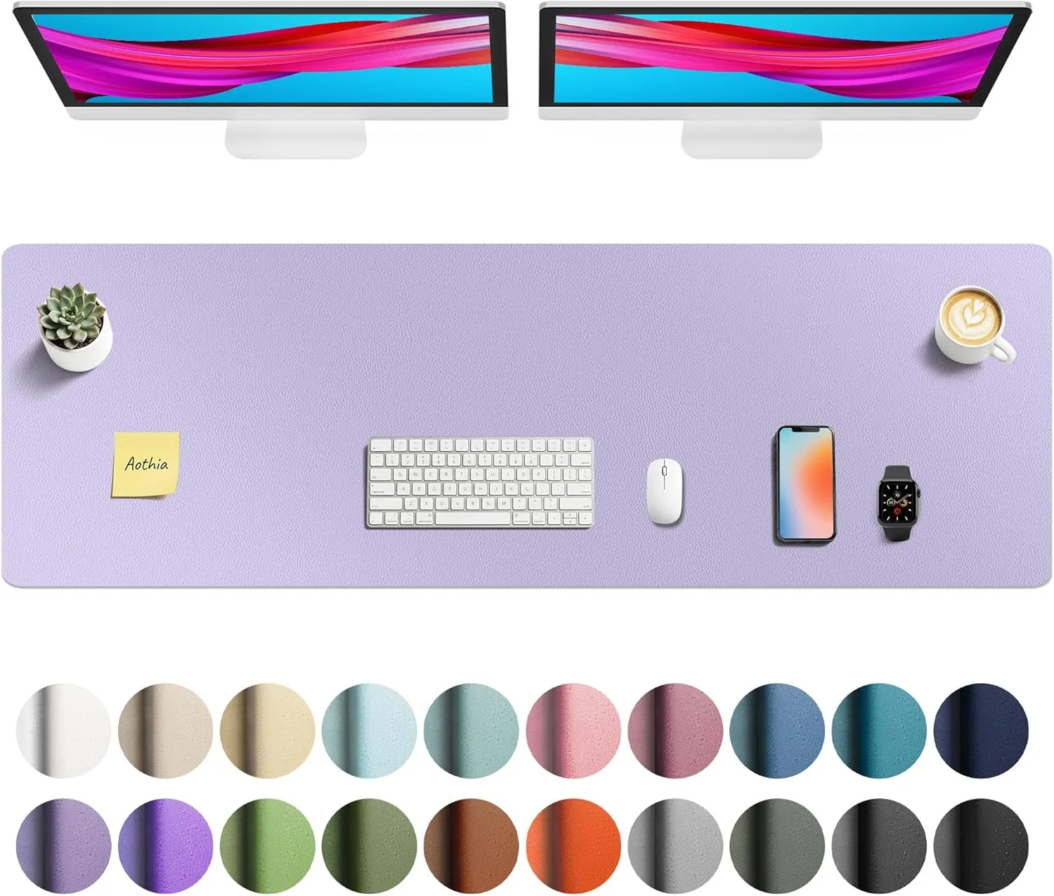 Aothia Faux Leather Desk Mat Lavender 55" x 17" | Protects Your Desk with Waterproof PU Leather - main product image