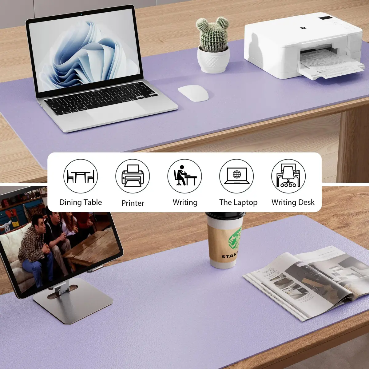 Aothia Faux Leather Desk Mat - Lavender 140cm (55") x 43cm (17") | Smooth Writing Surface for Office & Home - view 6