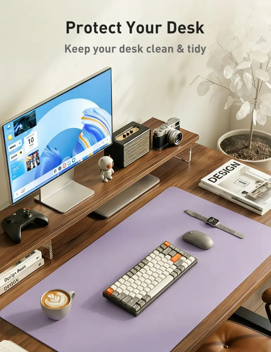 Aothia Faux Leather Desk Mat - Lavender 140cm (55") x 43cm (17") | Smooth Writing Surface for Office & Home - view 3