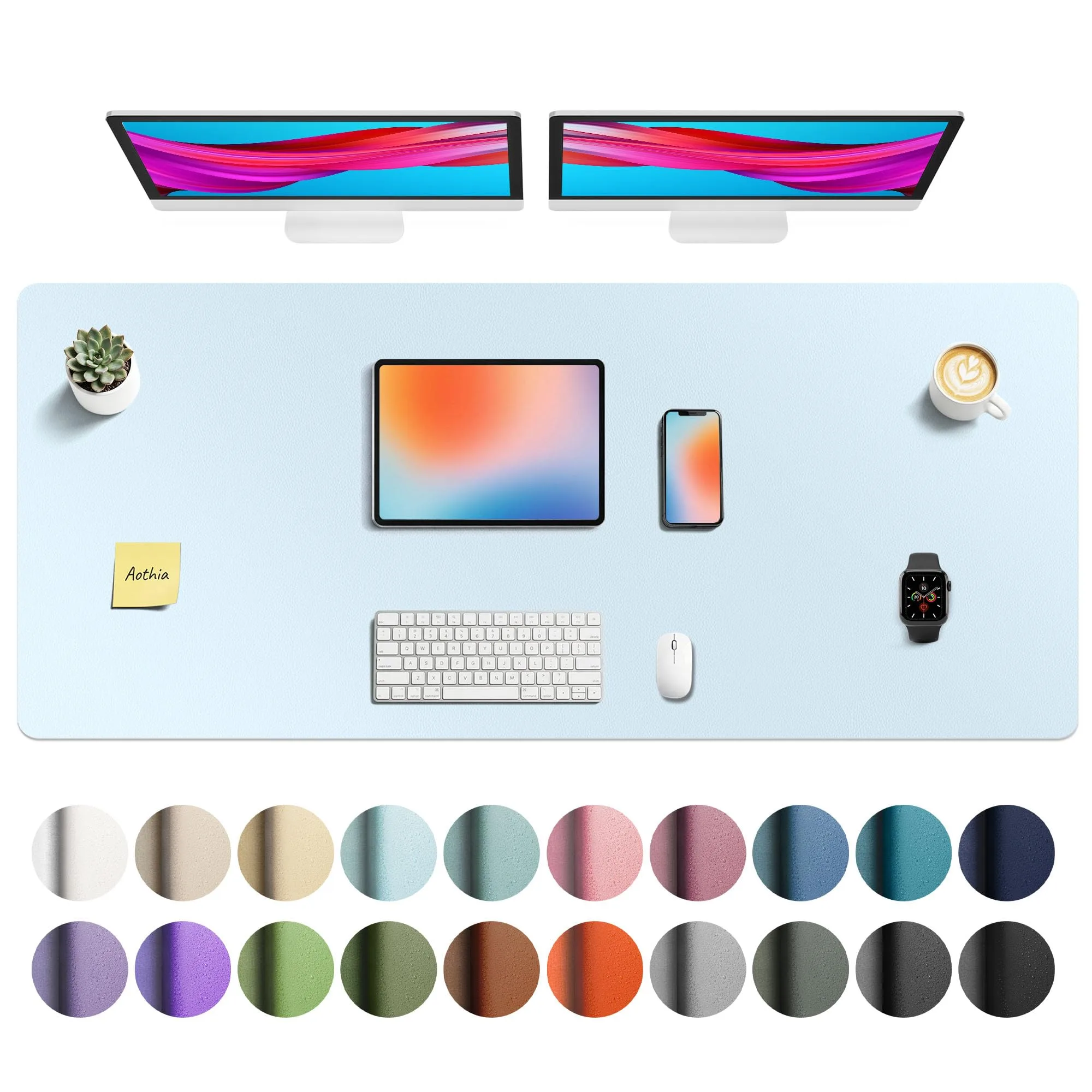 Aothia Faux Leather Desk Mat - Baby Blue 55" x 24" | Waterproof Writing Surface for Office & Home - main product image
