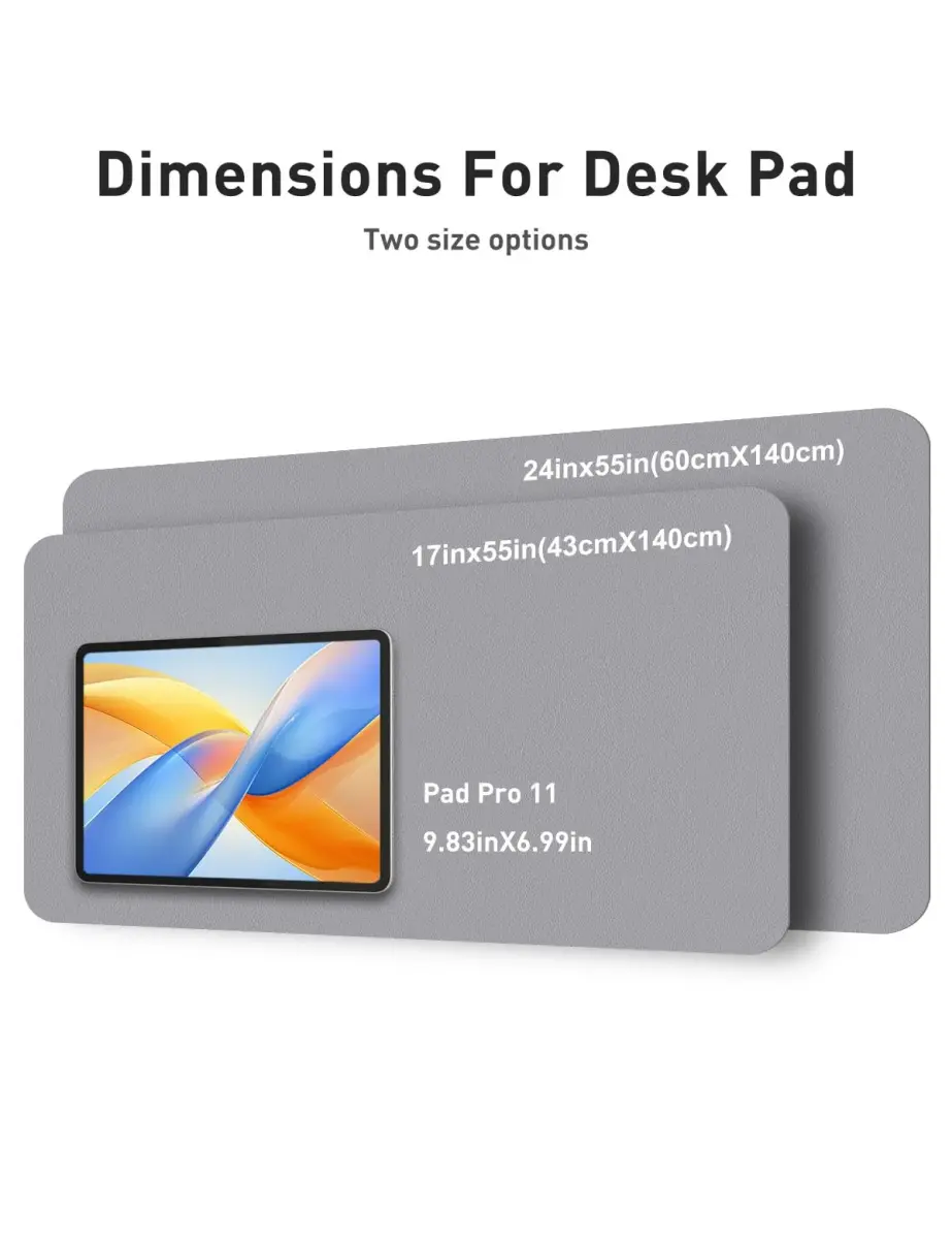 Aothia Faux Leather Desk Mat - Light Grey, 55" x 17" | Protects Desks, Smooth Writing Surface - view 5