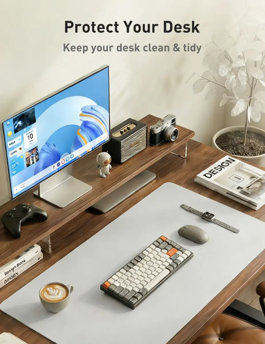 Aothia Faux Leather Desk Mat - Barely Grey 140cm x 43cm | Protects Desks, Waterproof Writing Surface - view 5
