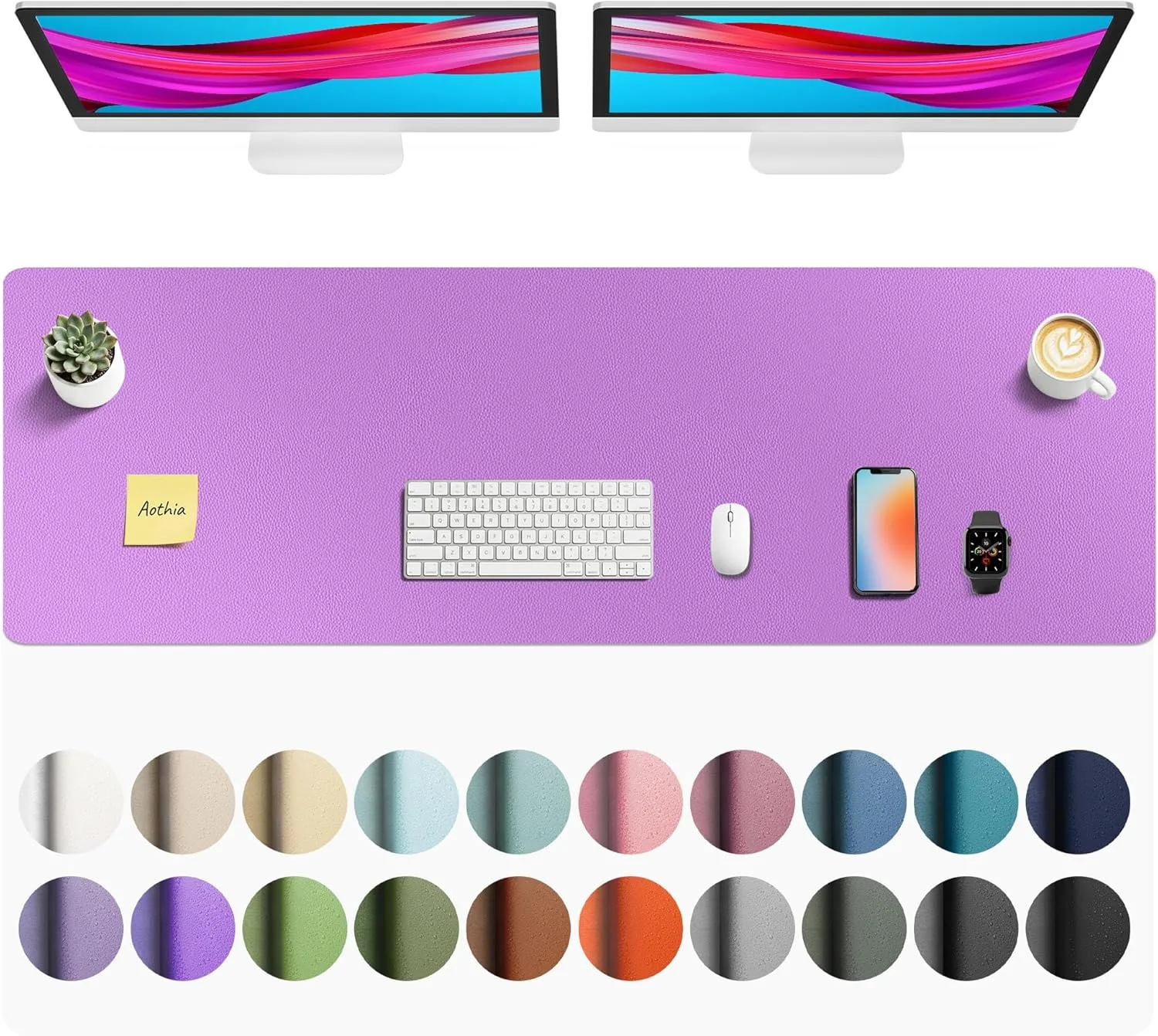 Aothia Faux Leather Desk Mat Iris Violet 55" x 17" | Smooth Writing Surface - main product image