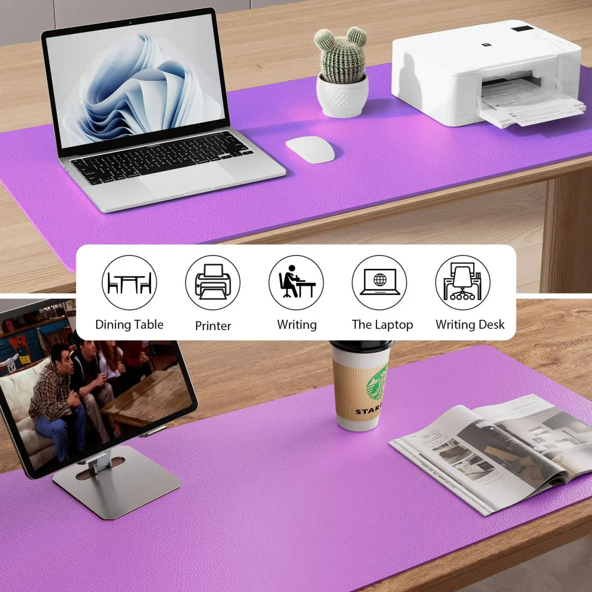 Aothia Faux Leather Desk Mat - Iris Violet 140cm x 43cm (55" x 17") | Protects Desks from Scratches, Spills, and Heat - view 6
