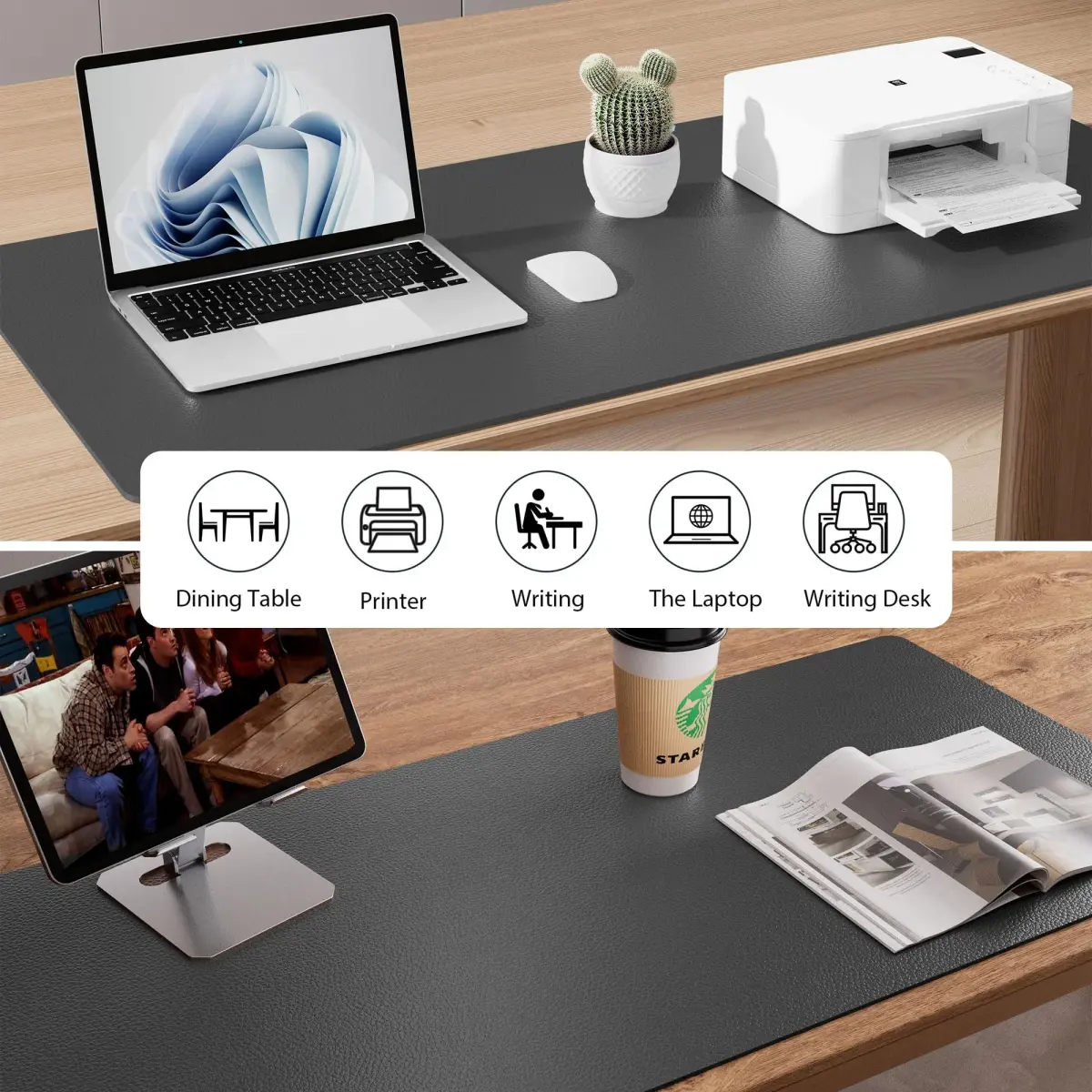 Aothia Faux Leather Desk Mat - 137cm x 43cm (55" x 17") | Protects Desks, Waterproof Writing Surface, Non-Slip Suede Back - view 6