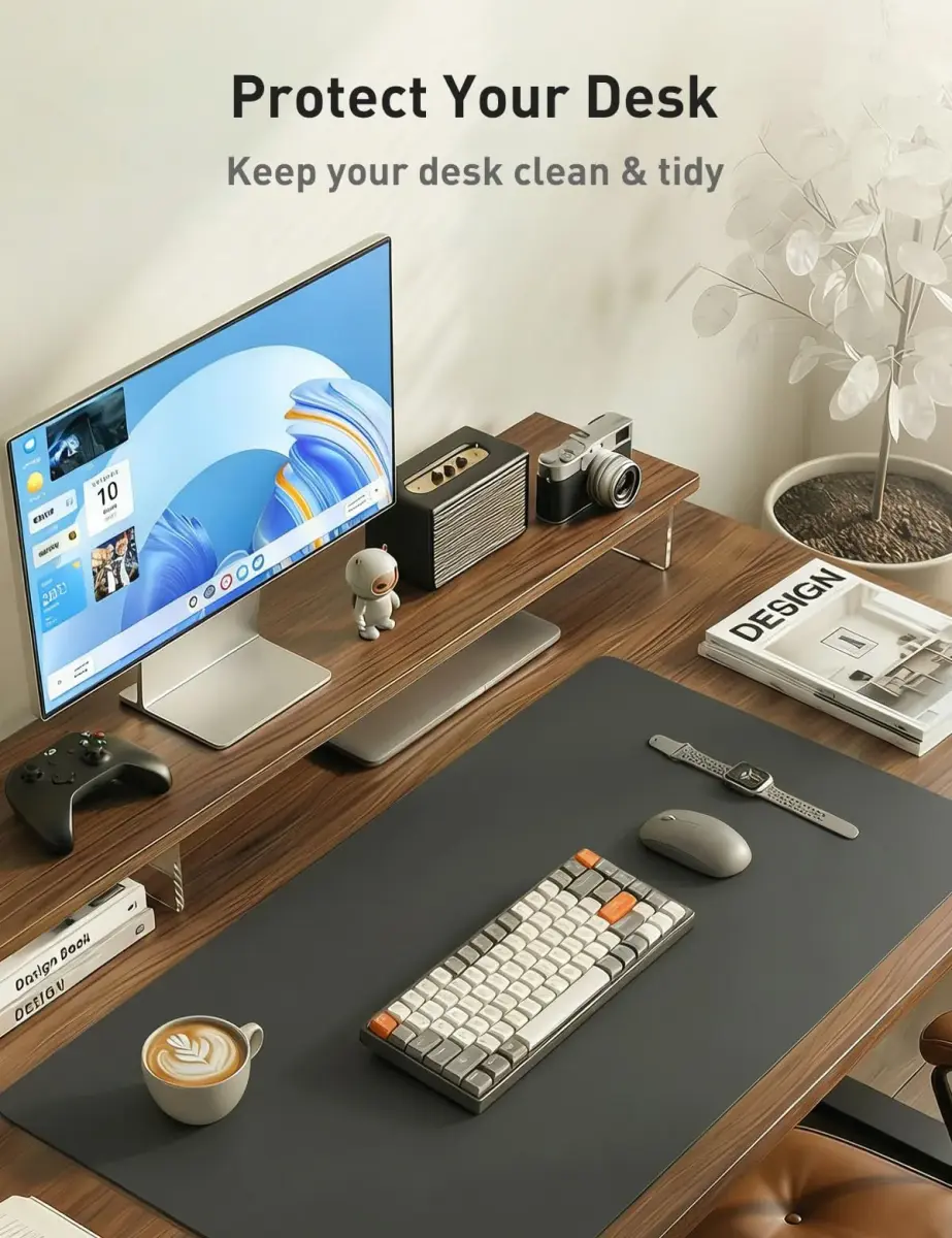 Aothia Faux Leather Desk Mat - 137cm x 43cm (55" x 17") | Protects Desks, Waterproof Writing Surface, Non-Slip Suede Back - view 8