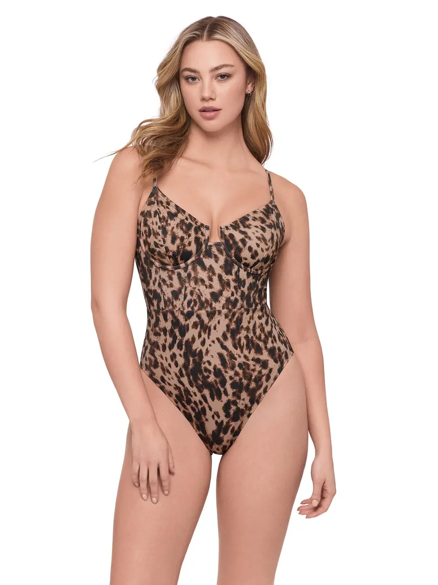 S3 Swim Women's Sculpting Corset Underwire One Piece Swimsuit | Dolce Leopard, X-Large - main product image