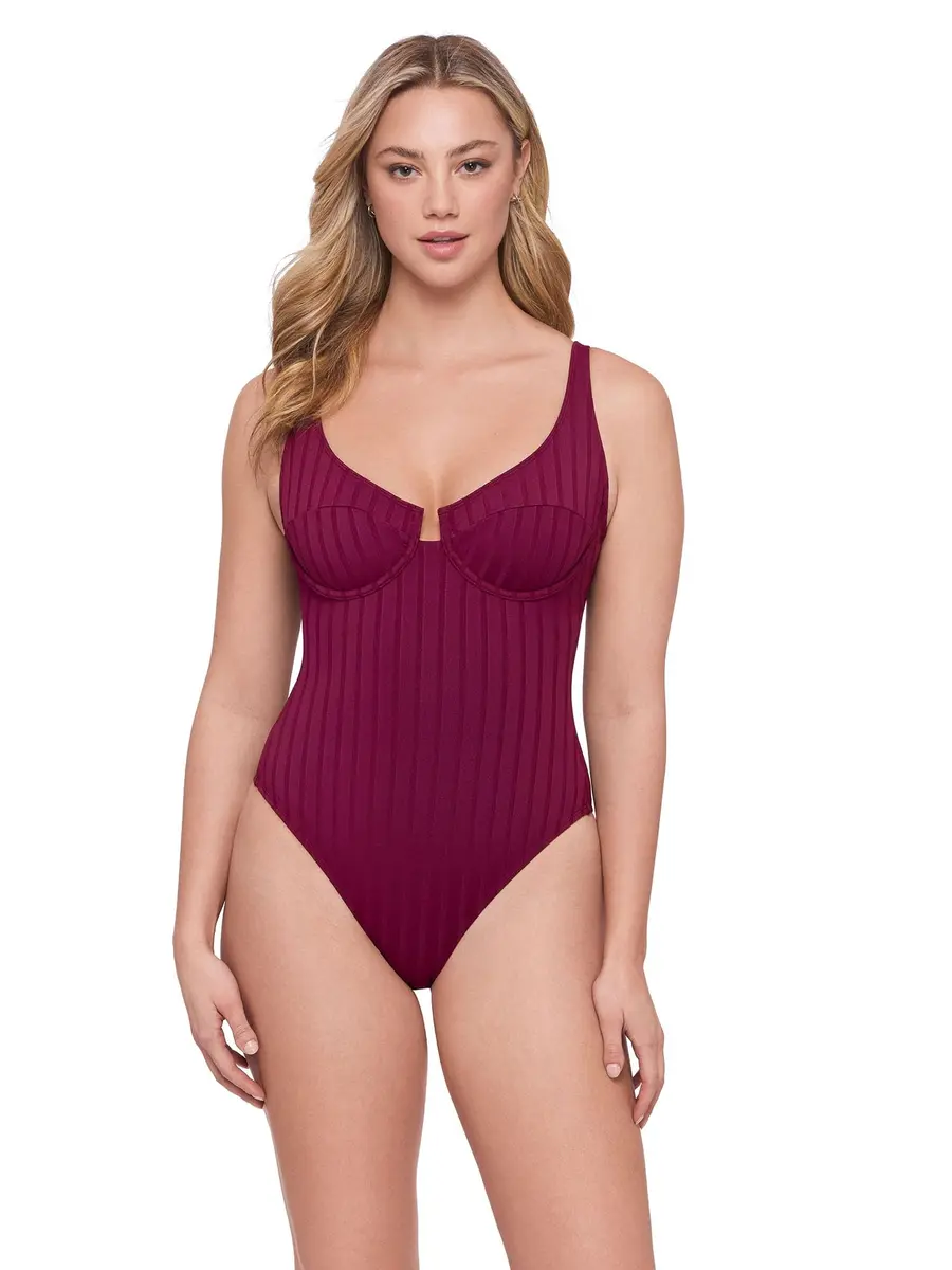 S3 Swim Women's Sculpting Scoop Neck Underwire One Piece Swimsuit, Cherry Mocha Wide Rib | Supportive & Flattering - main product image