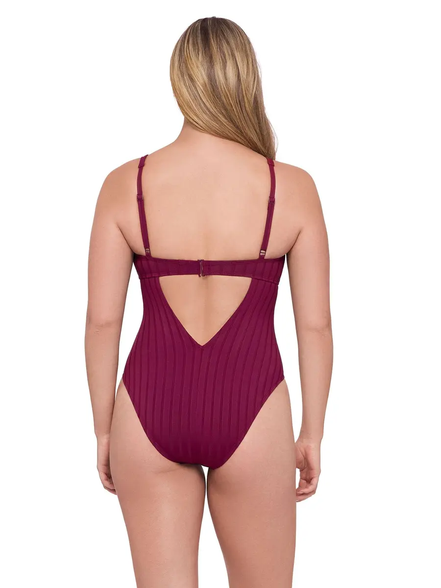 S3 Swim Women's Sculpting Scoop Neck Underwire One Piece Swimsuit, Cherry Mocha Wide Rib | Supportive & Flattering - view 2