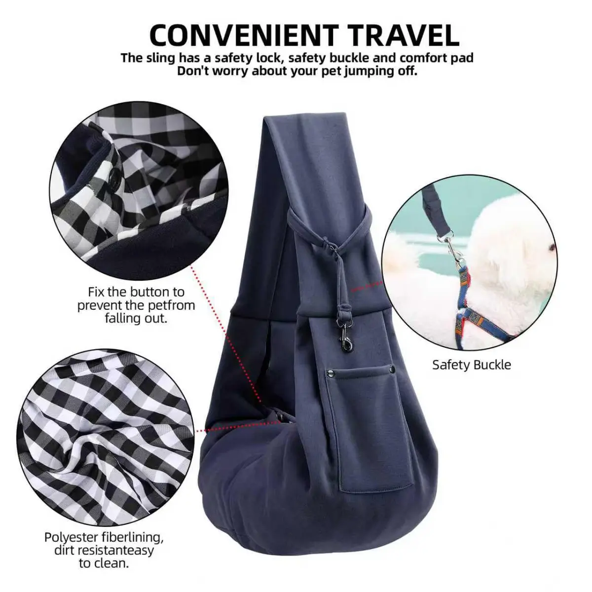ARZQUT Dog and Cat Carrier Sling Bag | Dark Blue, 53cm (21") L x 30cm (12") W - view 4
