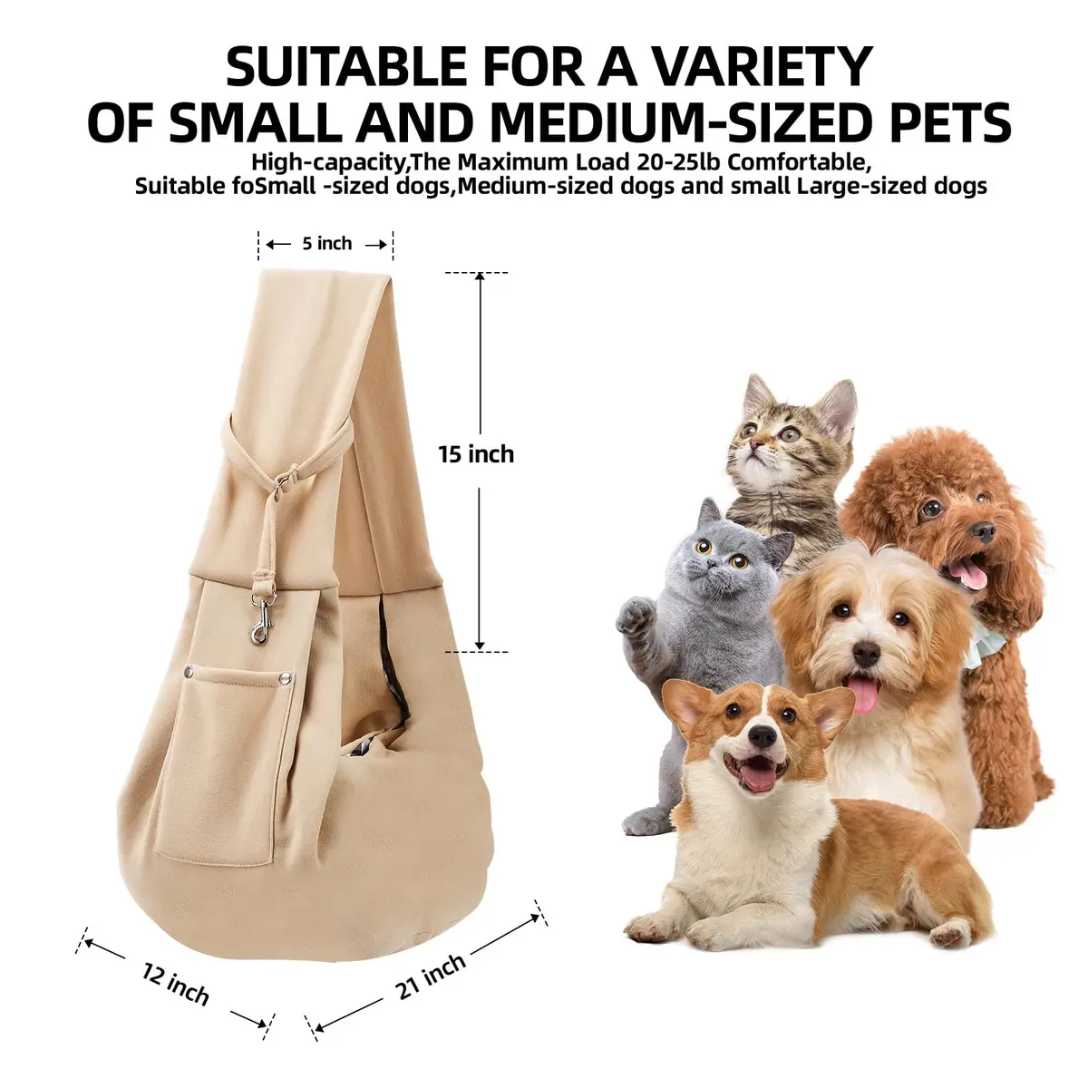 ARZQUT Small Pet Carrier Sling Bag with Storage Pocket & Safety Buckle, 53cm x 30cm (21" x 12") | Breathable Cotton for Cats & Dogs - view 5