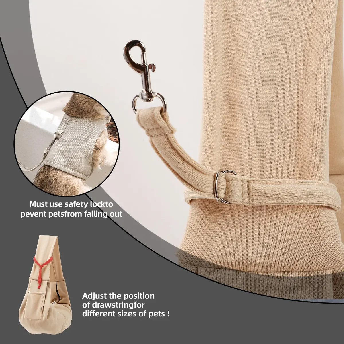 ARZQUT Small Pet Carrier Sling Bag with Storage Pocket & Safety Buckle, 53cm x 30cm (21" x 12") | Breathable Cotton for Cats & Dogs - view 6