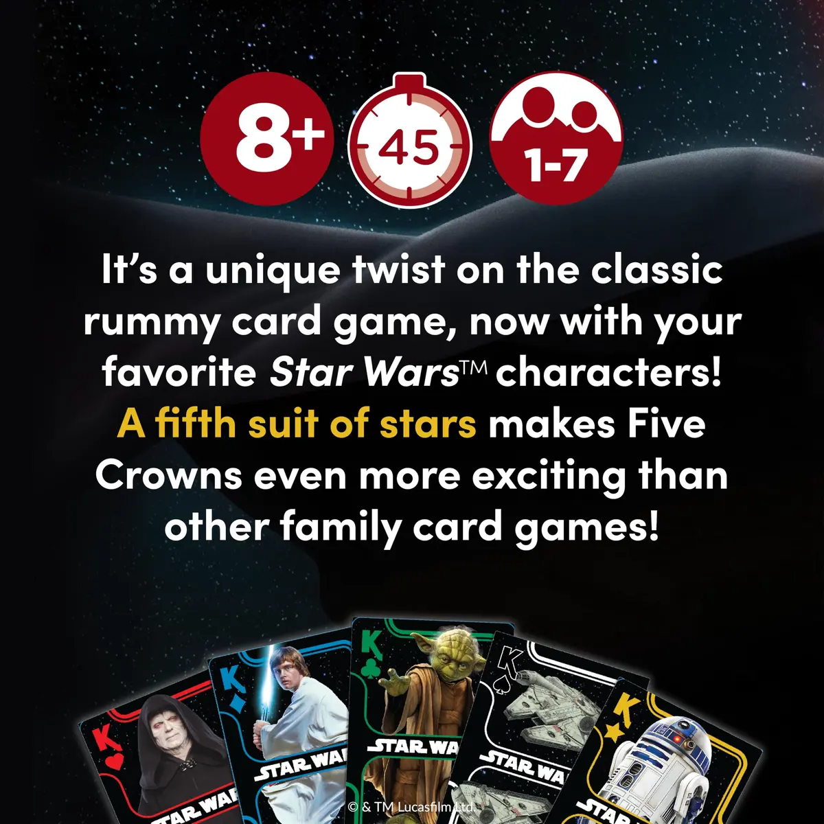 PlayMonster Five Crowns Star Wars Rummy Card Game for Kids, Family Game Night | Galactic Star Wars Theme, 58 Cards, Ages 8+ - view 3