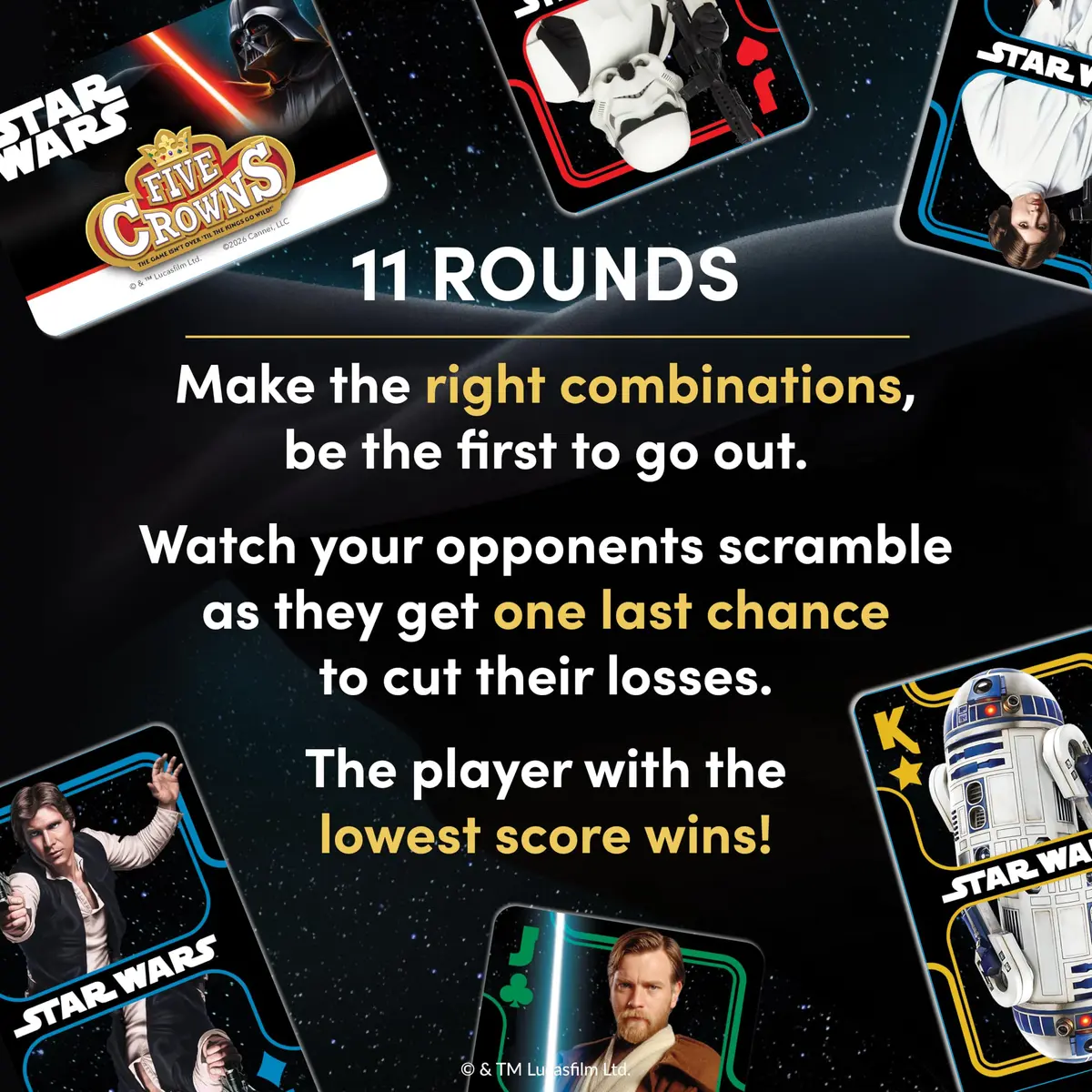 PlayMonster Five Crowns Star Wars Rummy Card Game for Kids, Family Game Night | Galactic Star Wars Theme, 58 Cards, Ages 8+ - view 4