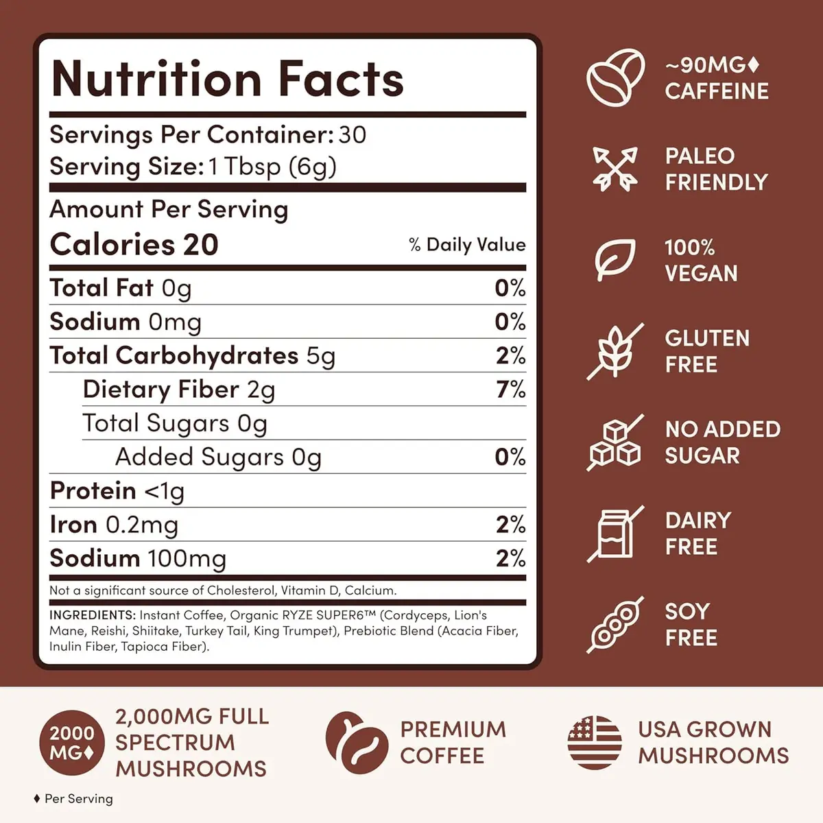 RYZE Mushroom Coffee Starter Kit Dark Roast, 252 g (8.8 oz) | 6 Adaptogenic Mushrooms, 90mg Caffeine, USA Import - view 5