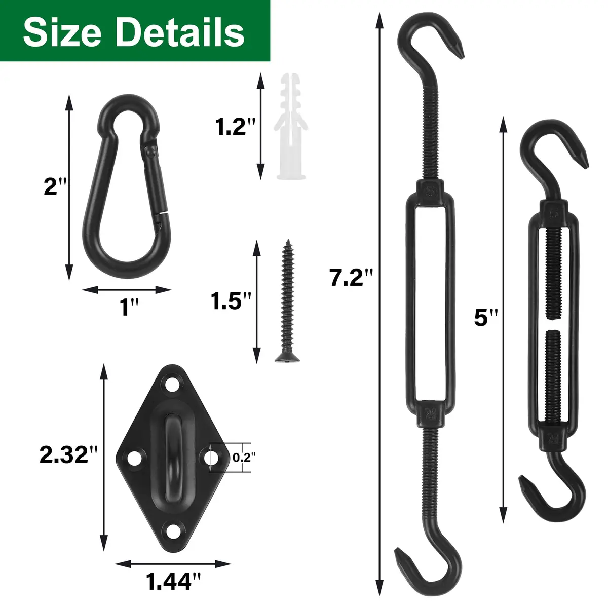 YOFIT Black 40 Pcs 5 Inch Shade Sail Hardware Kit with Turnbuckles | Heavy-Duty 304 Stainless Steel for Outdoor Patio Canopy Installation - view 3