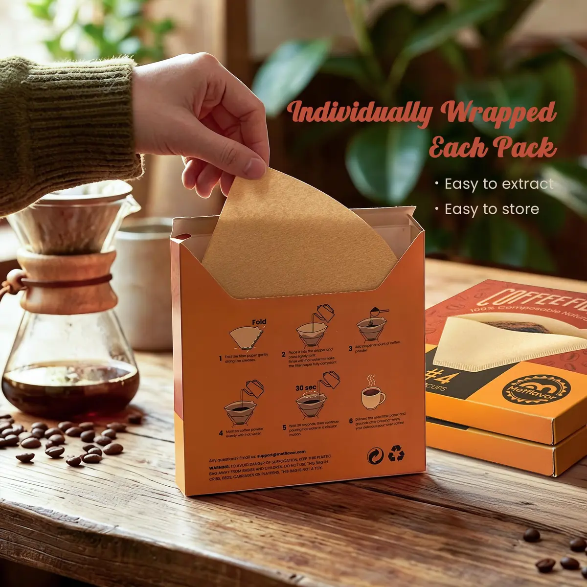 Metflavor #4 Coffee Filters 100 Count | Unbleached Cone Filters for 8-12 Cup Coffee - view 4