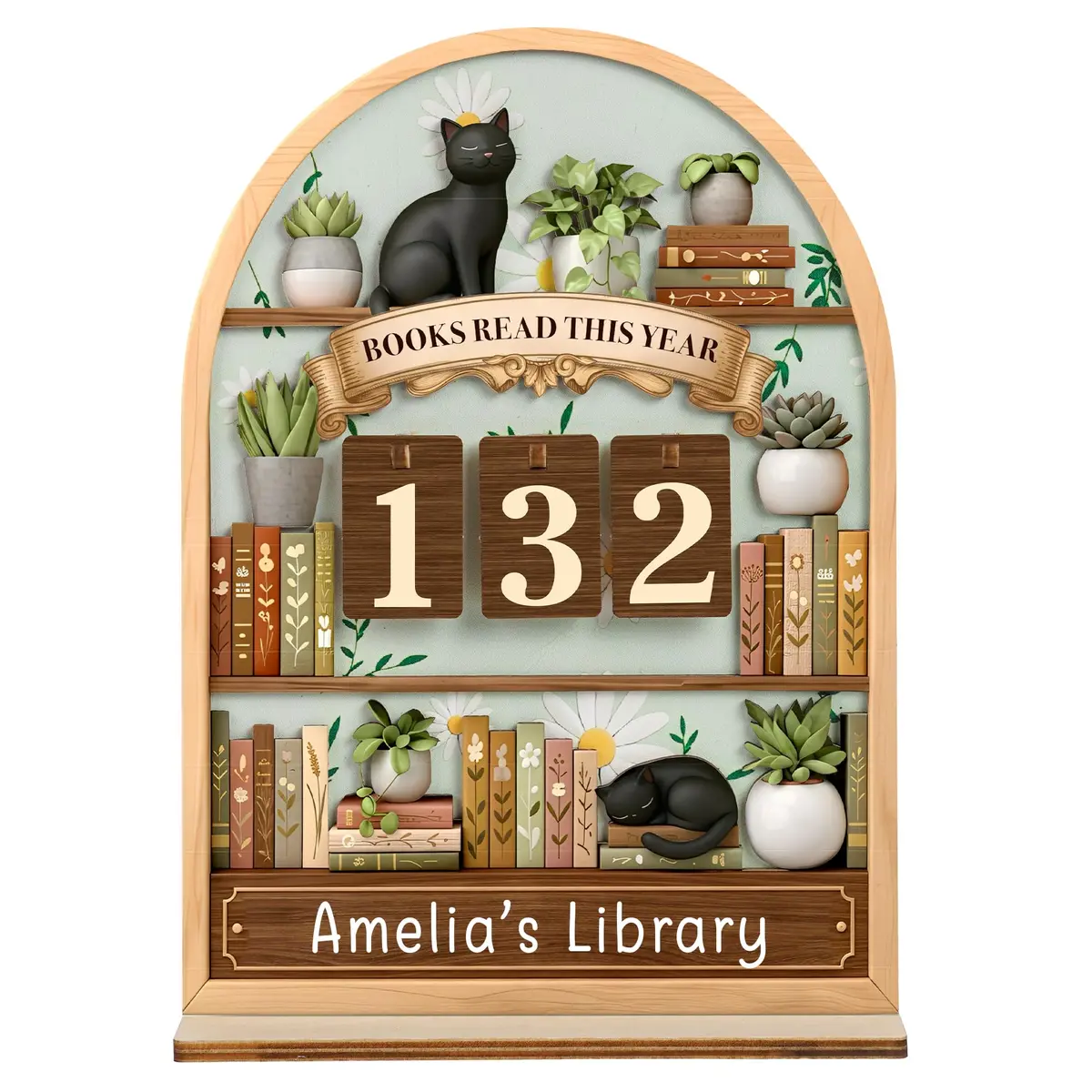 DINIZON Books Read This Year Counter, Wooden Book Tracker 7 X 6 Inch | Personalize With Name - main product image