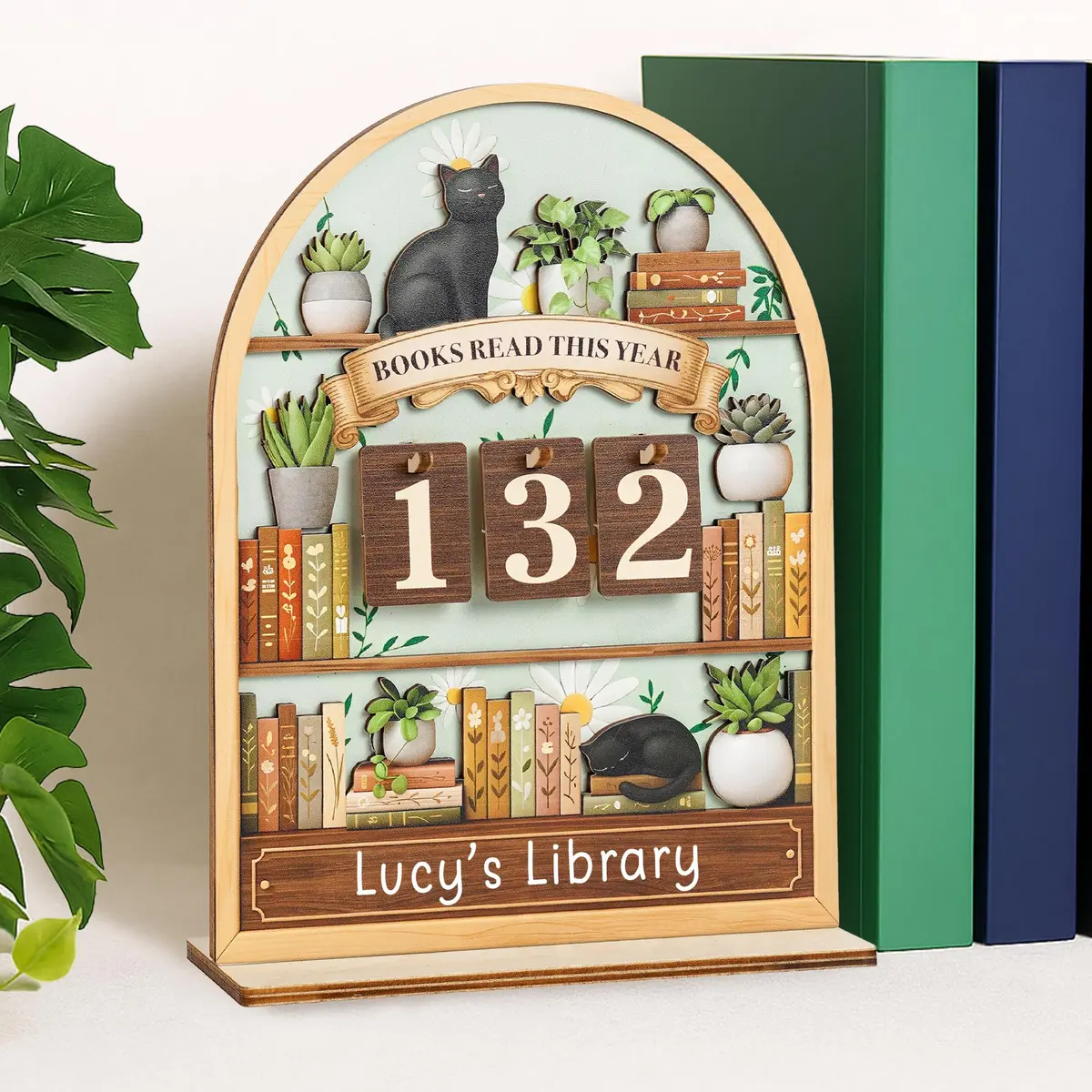 DINIZON Books Read This Year Counter, Wooden Book Tracker 7 X 6 Inch | Personalize With Name - view 6