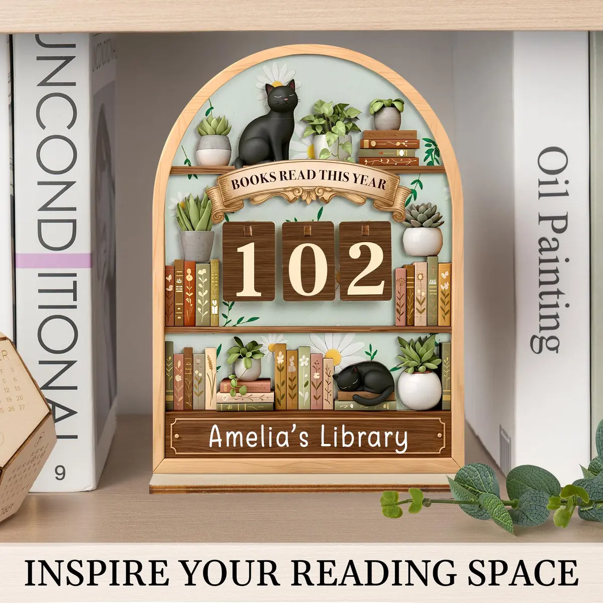 DINIZON Books Read This Year Counter, Wooden Book Tracker 7 X 6 Inch | Personalize With Name - view 8