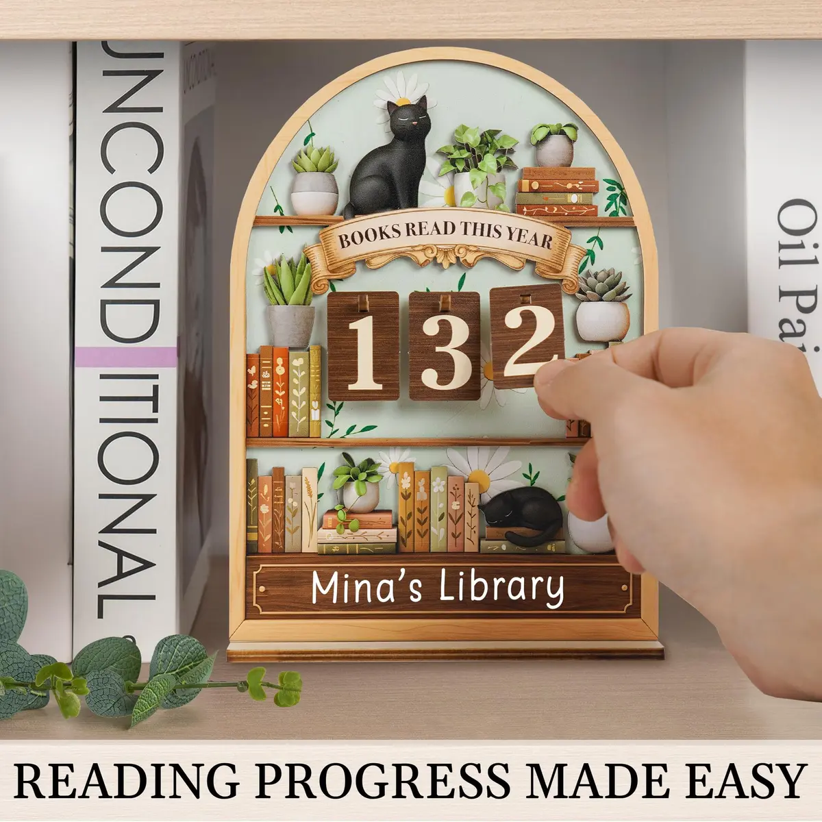 DINIZON Books Read This Year Counter, Wooden Book Tracker 7 X 6 Inch | Personalize With Name - view 2