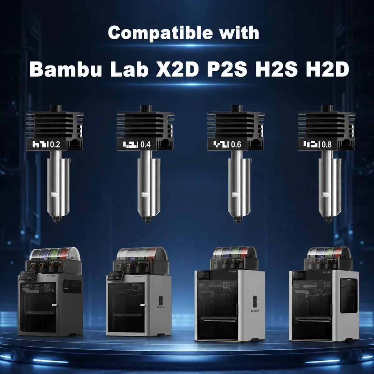 HIKUDIY 4PCS 0.2/0.4/0.6/0.8mm Hardened Steel Hotend Kit for Bambu Lab X2D/P2S/H2S/H2D/A1/A1 Mini | Precision Extrusion for 1.75mm Filament - view 8
