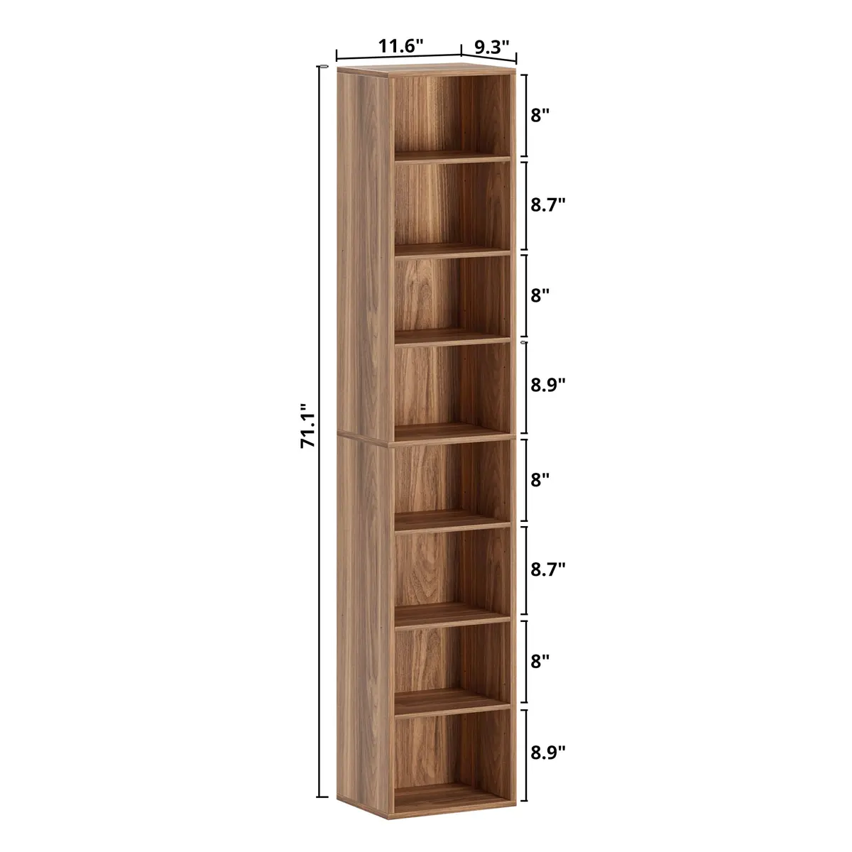 IRONCK Tall Narrow Bookshelf 8 Tiers | Compact Corner Floor Standing Storage 71 in Tall - view 3