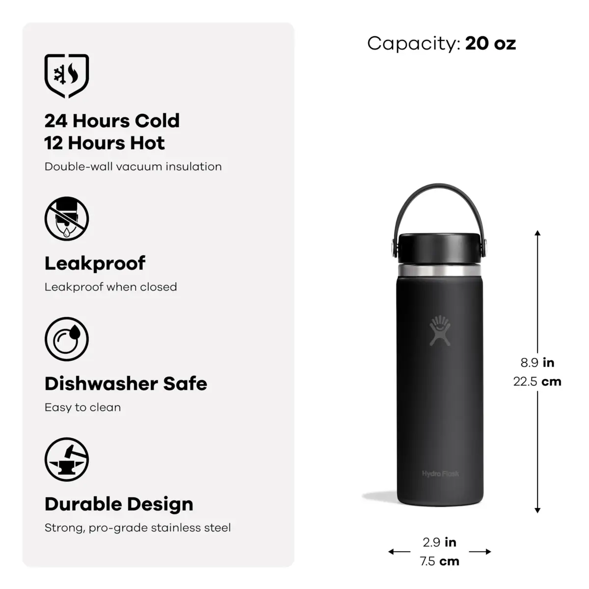 Hydro Flask Wide Mouth Water Bottle 20 oz (591 mL) | Insulated Stainless Steel, Cloud Pink - view 3