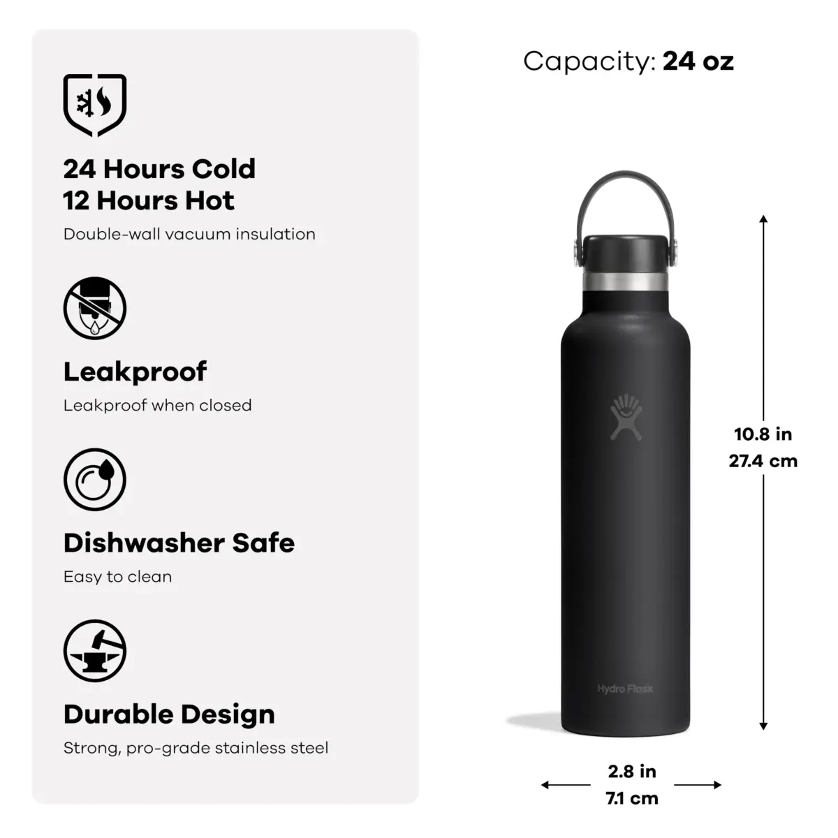 Hydro Flask 24 Oz Standard Mouth Water Bottle in Oat Tan - Insulated Stainless Steel, Leakproof - view 3