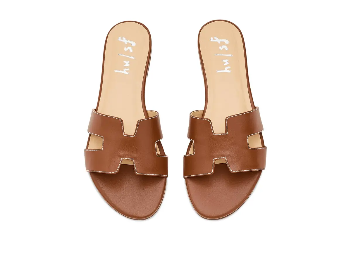 French Sole Alibi Slip-On Sandals Cognac 5 | Leather Comfort for Women - view 2