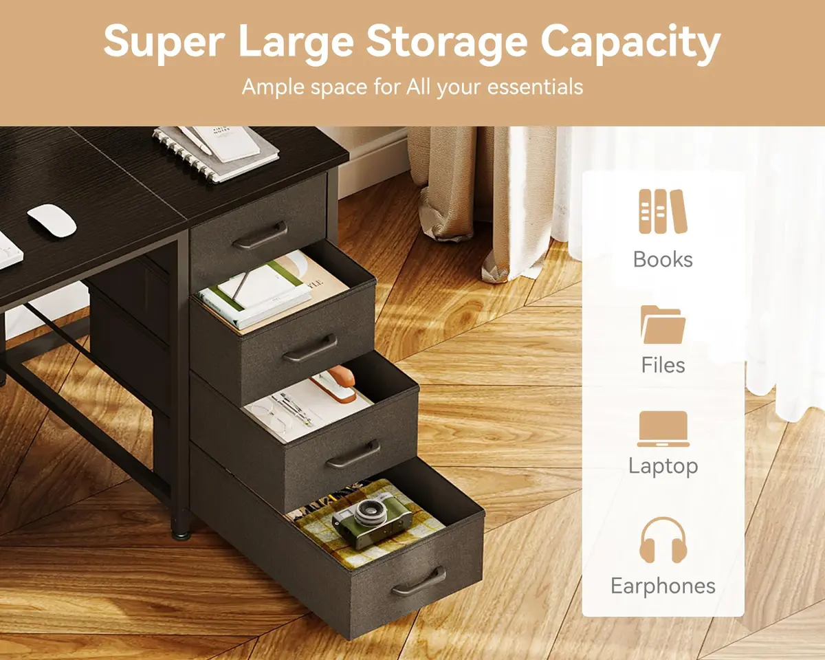 Casaottima 55 Inches Computer Desk with 8 Fabric Drawers | Modern Office Storage for Home & Study - view 5