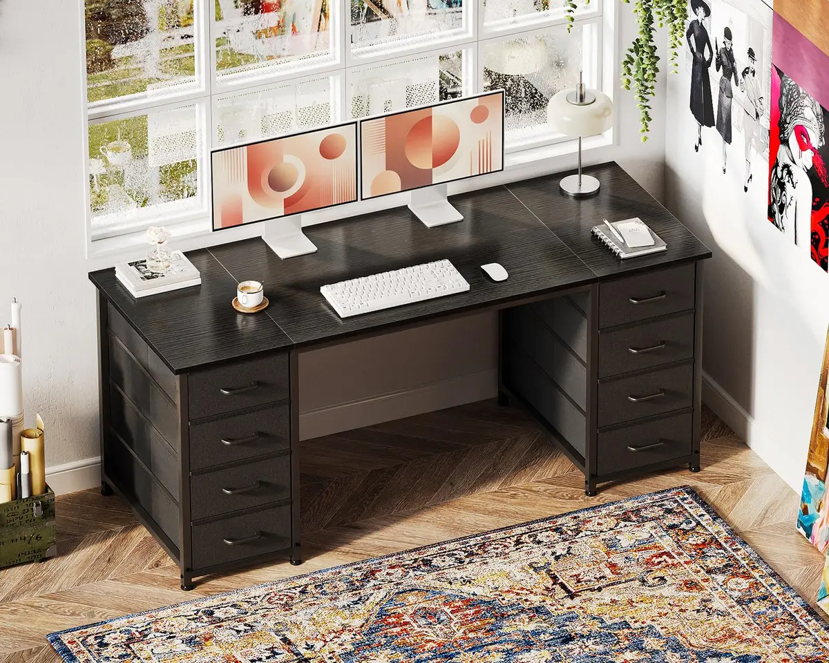 Casaottima 55 Inches Computer Desk with 8 Fabric Drawers | Modern Office Storage for Home & Study - view 2