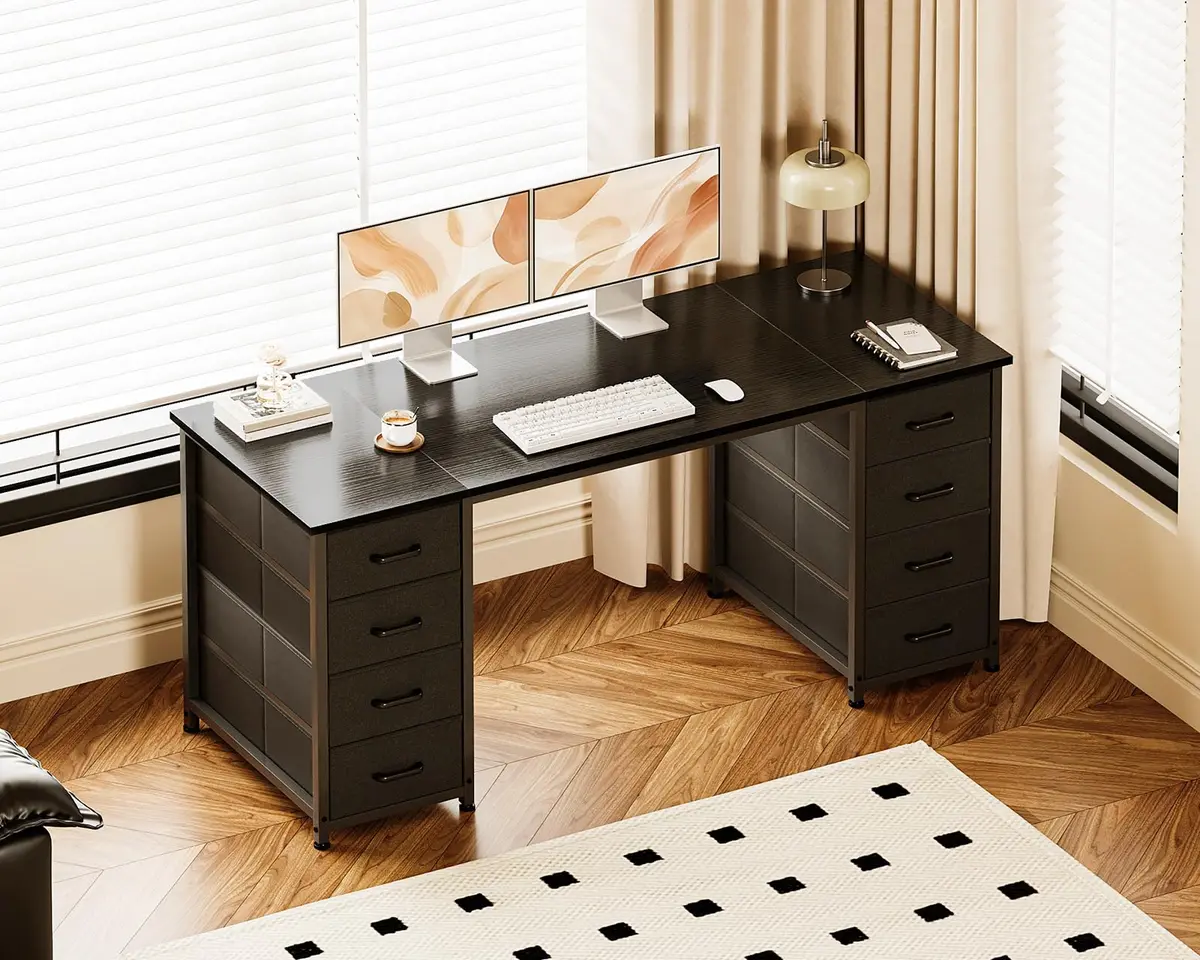 Casaottima 55 Inches Computer Desk with 8 Fabric Drawers | Modern Office Storage for Home & Study - view 3