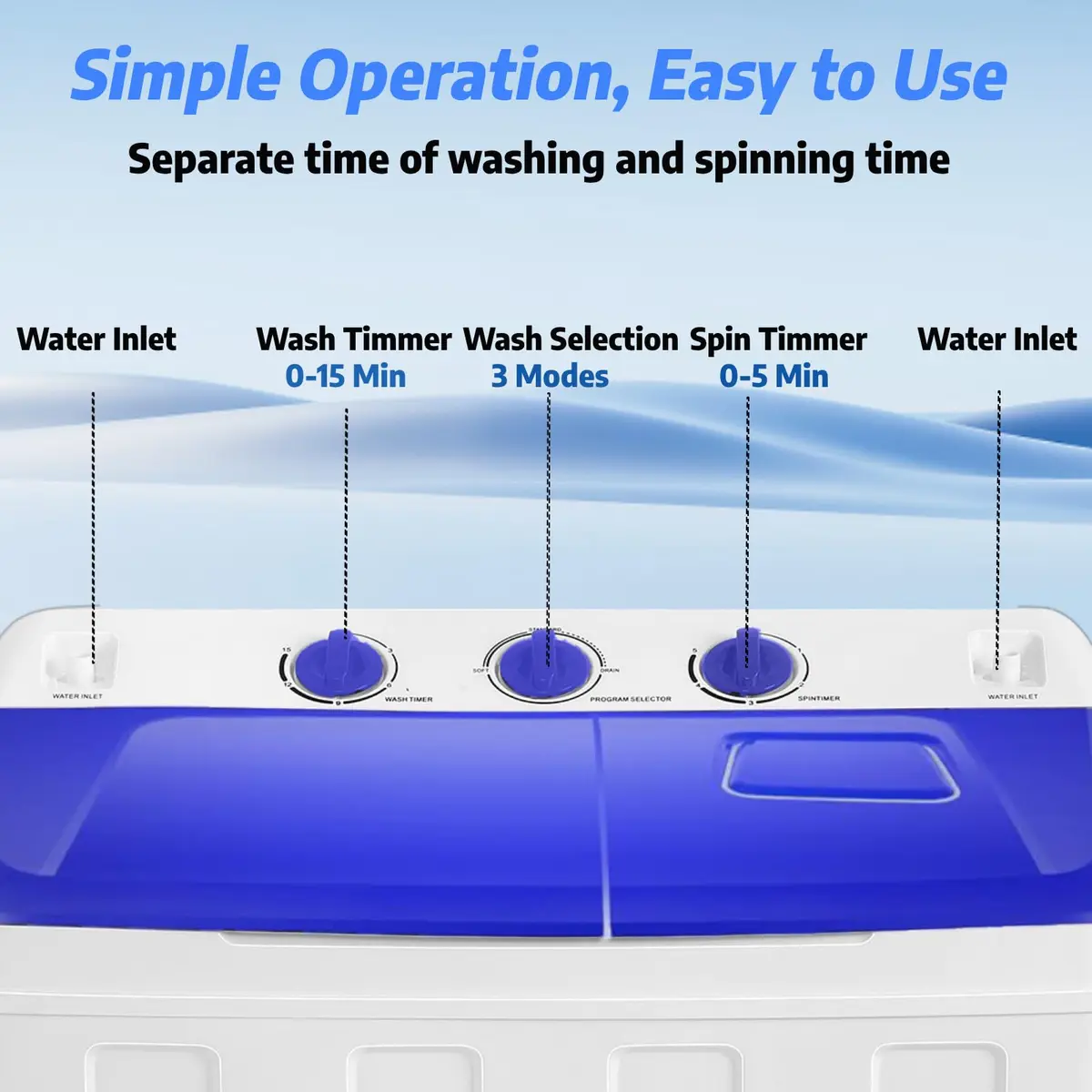 Nictemaw Portable Washing Machine, 30Lbs Capacity Twin Tub with Drain Pump | Compact Laundry for Apartments & RVs - view 5