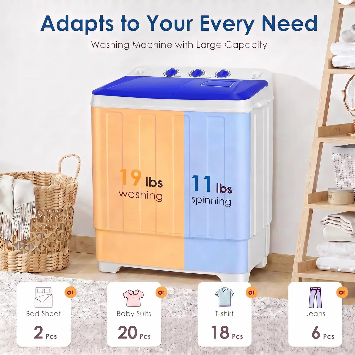 Nictemaw Portable Washing Machine, 30Lbs Capacity Twin Tub with Drain Pump | Compact Laundry for Apartments & RVs - view 2