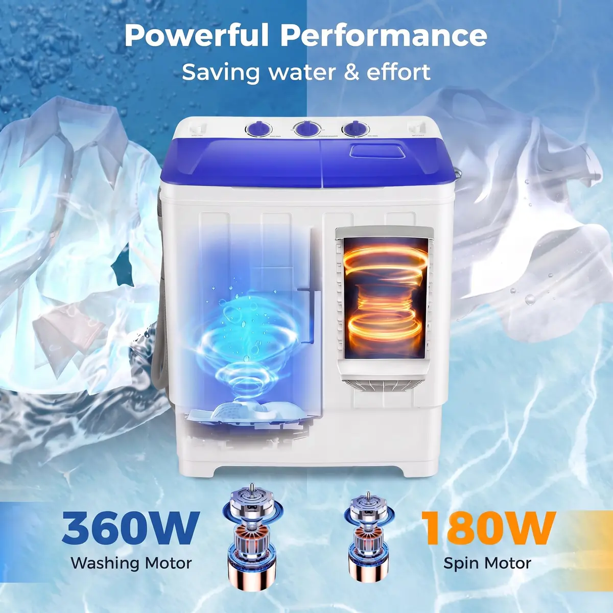 Nictemaw Portable Washing Machine, 30Lbs Capacity Twin Tub with Drain Pump | Compact Laundry for Apartments & RVs - view 3