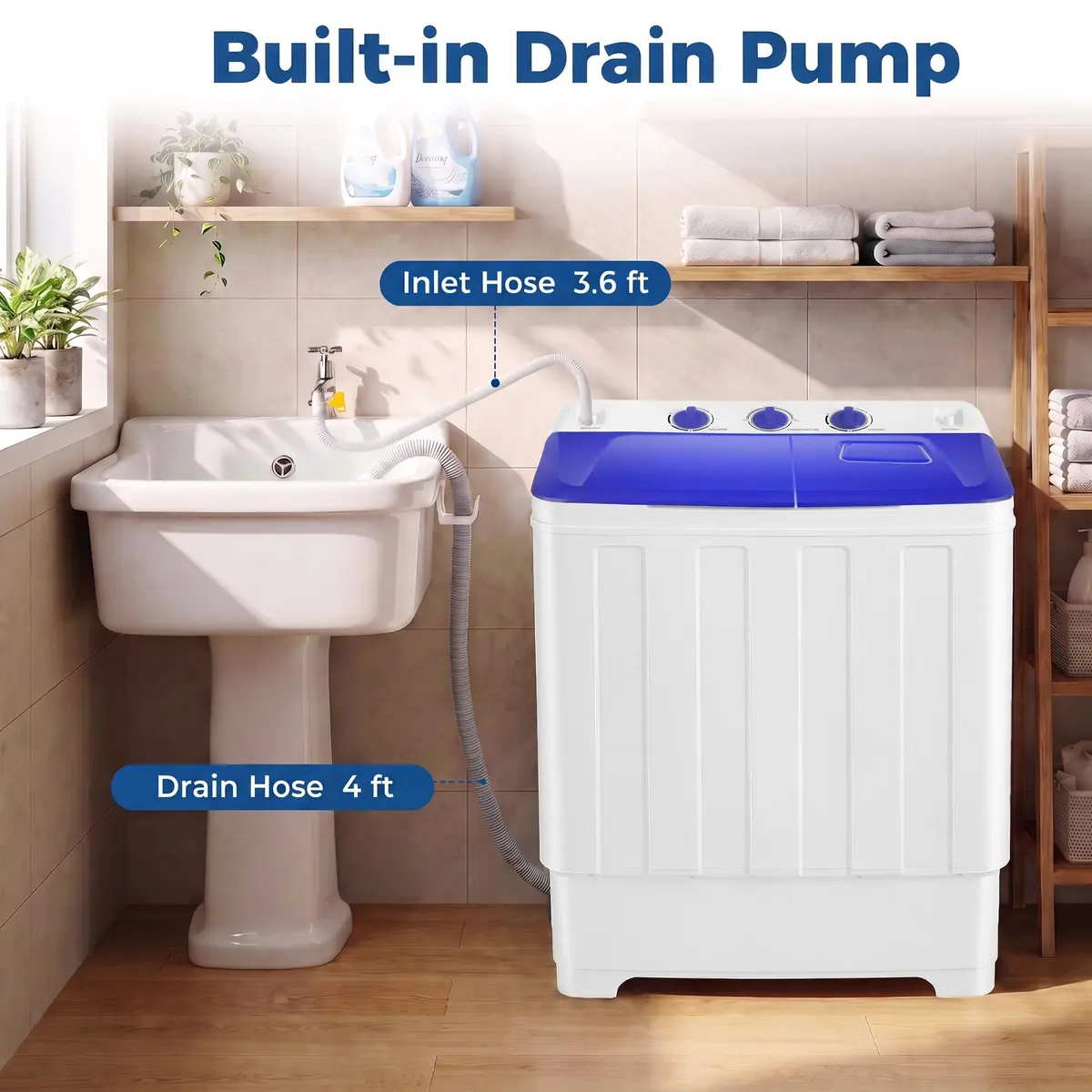 Nictemaw Portable Washing Machine, 30Lbs Capacity Twin Tub with Drain Pump | Compact Laundry for Apartments & RVs - view 4