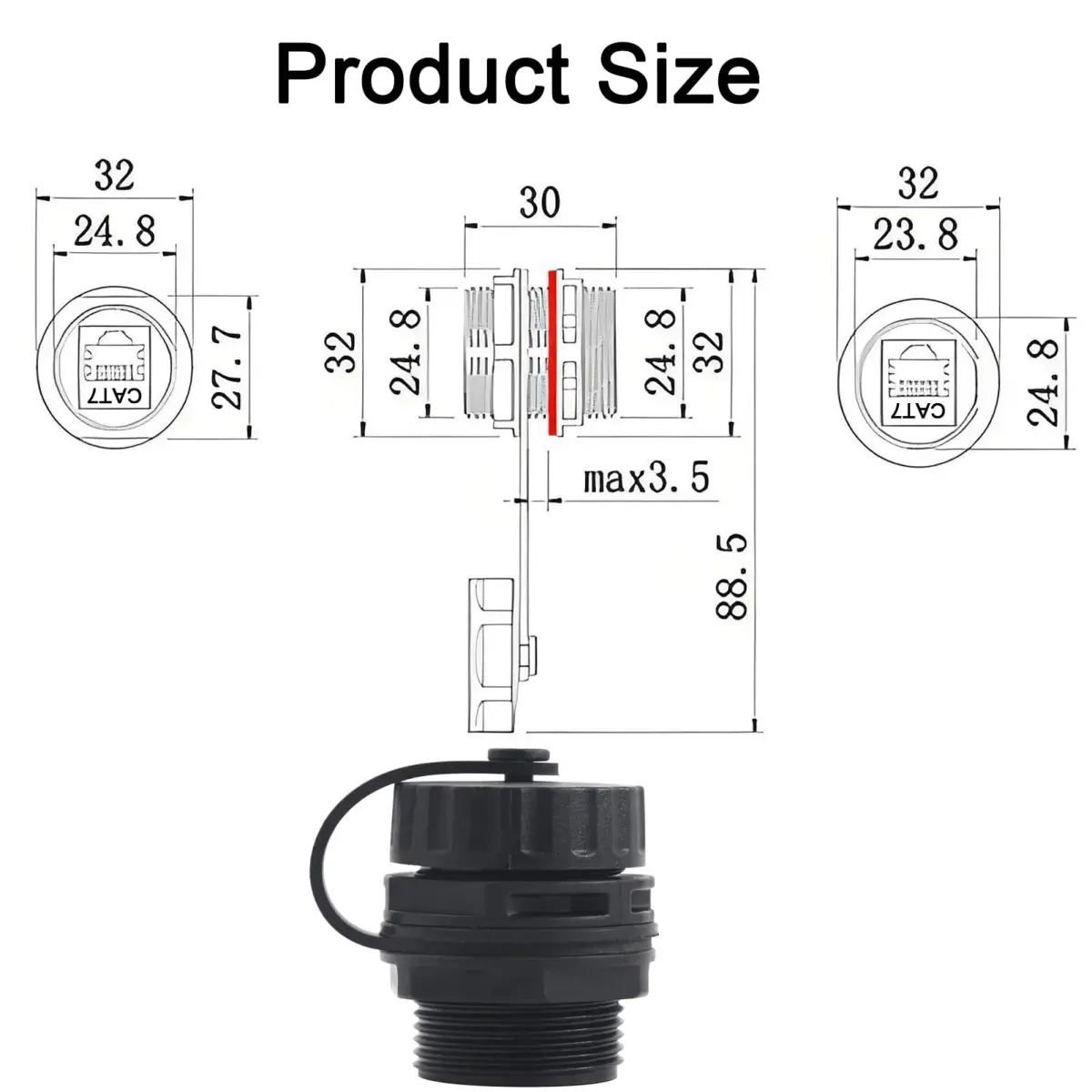 ANMBEST 5PCS CAT7 Panel Mounting Shielded RJ45 Waterproof Connector, 10Gbps 156mm (5.15in) | IP68 Rated for Industrial Outdoor Networks - view 5