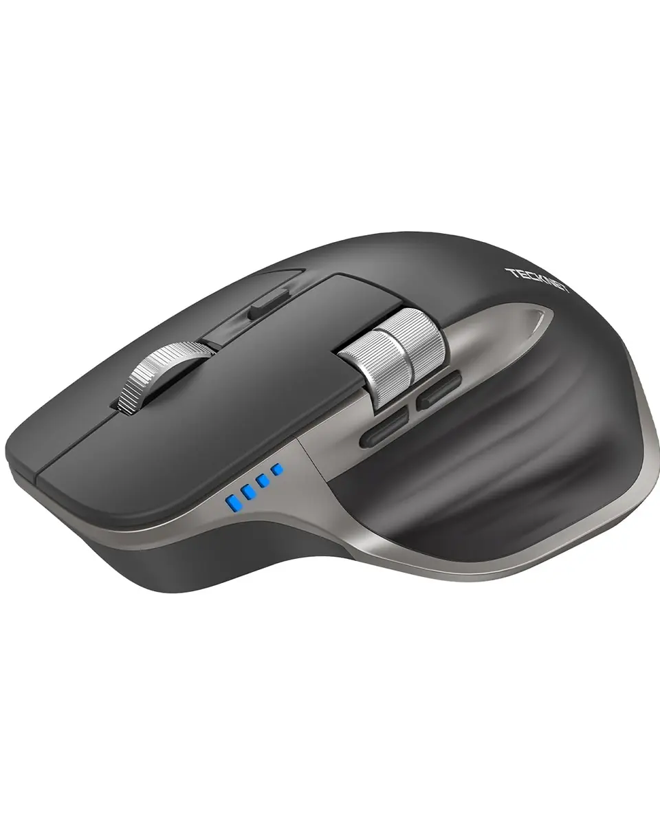 TECKNET Wireless Mouse, 3-Device Bluetooth Rechargeable Ergonomic Optical Mouse with Side Scroll & 6-Level DPI, Grey - main product image