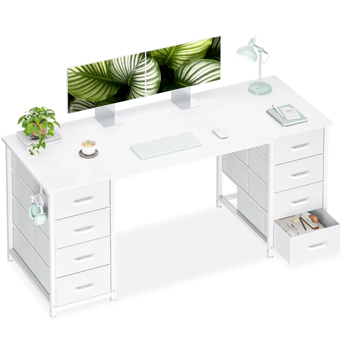 Casaottima 55 Inches Computer Desk with 8 Fabric Drawers | Modern Office Storage in White - main product image