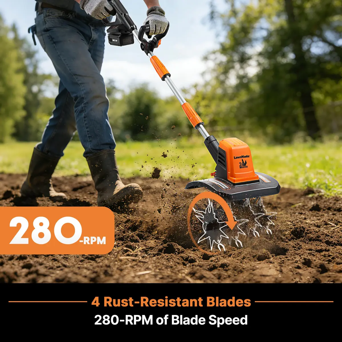 LawnMaster 24V MAX 9” Cordless Tiller – CLTE2409 | Compact, Cordless Garden Tiller for Small to Medium Gardens - view 7