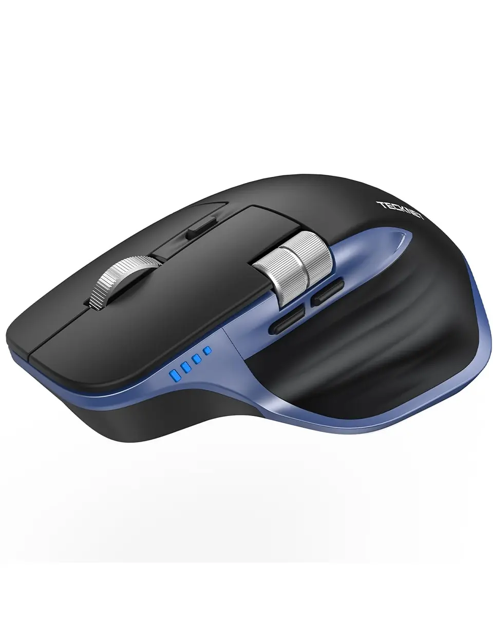TECKNET Wireless Mouse, 3-Device Bluetooth Rechargeable, Side Scroll, Black & Blue | 6-Level DPI Optical Mouse - main product image