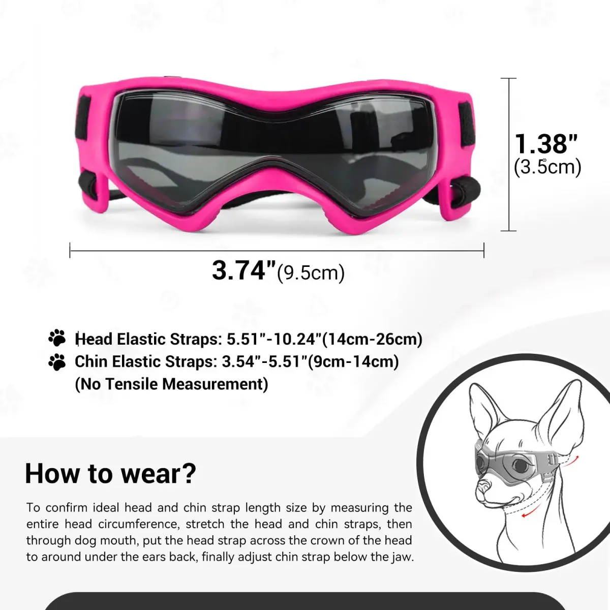 PETLESO Pink Dog Goggles for Small Breeds & Cats | 3.74 in Length, 1.38 in Width - view 5