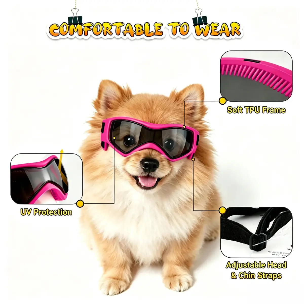 PETLESO Pink Dog Goggles for Small Breeds & Cats | 3.74 in Length, 1.38 in Width - view 3