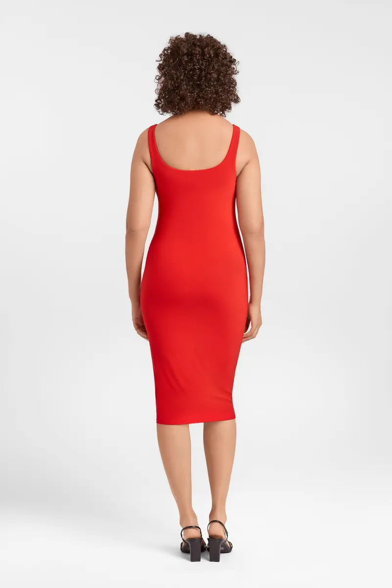 S3 Apparel Womens Square Neck Tank Midi Dress with Built-in Shapewear, Scarlet, Large | Curves Support & Comfort - view 2